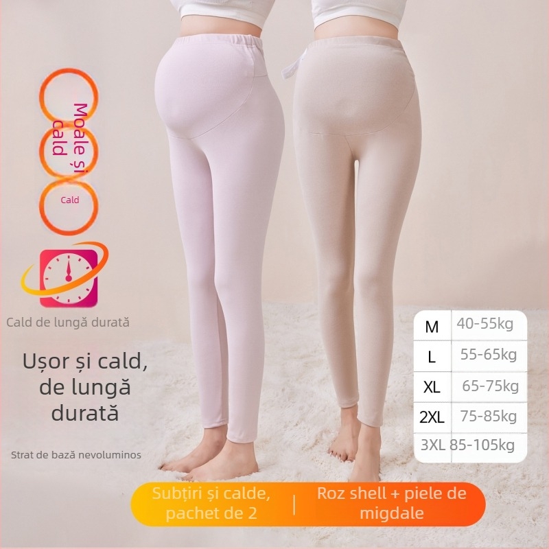 Pantaloni de maternitate căptușiți cu fleece, lungi, grosime medie, poliester 80–90%, susținere a burții