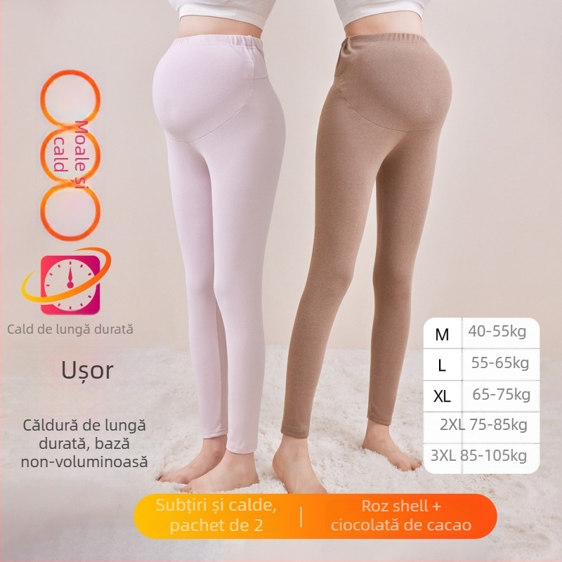 Pantaloni de maternitate căptușiți cu fleece, lungi, grosime medie, poliester 80–90%, susținere a burții
