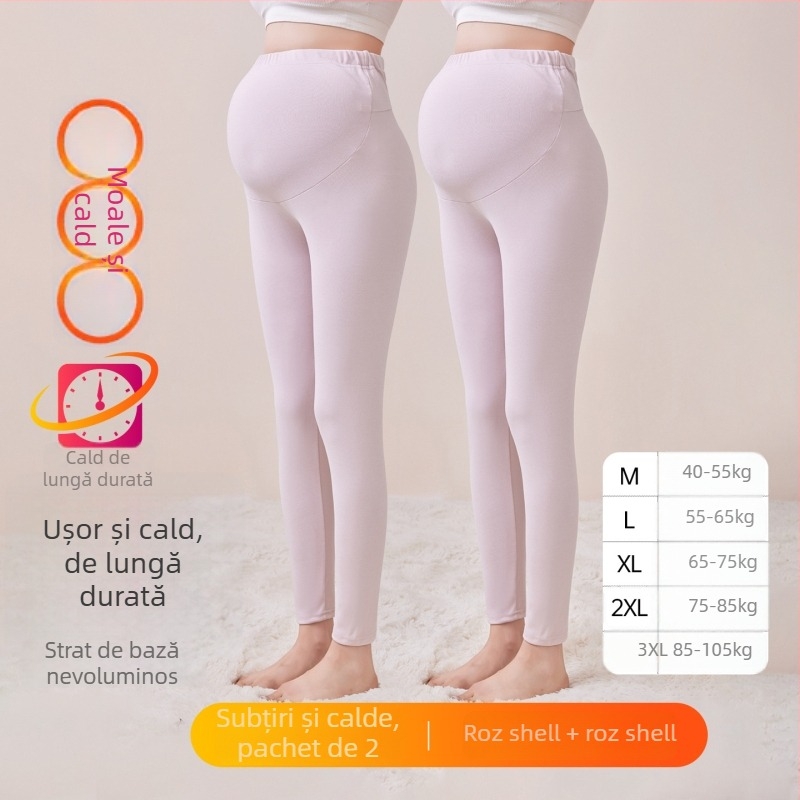 Pantaloni de maternitate căptușiți cu fleece, lungi, grosime medie, poliester 80–90%, susținere a burții