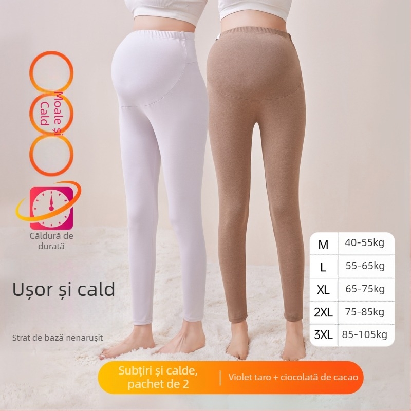 Pantaloni de maternitate căptușiți cu fleece, lungi, grosime medie, poliester 80–90%, susținere a burții