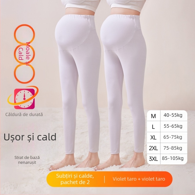 Pantaloni de maternitate căptușiți cu fleece, lungi, grosime medie, poliester 80–90%, susținere a burții
