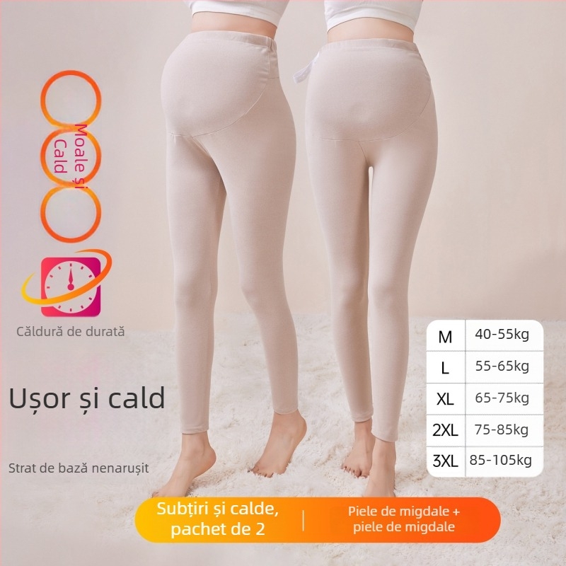 Pantaloni de maternitate căptușiți cu fleece, lungi, grosime medie, poliester 80–90%, susținere a burții