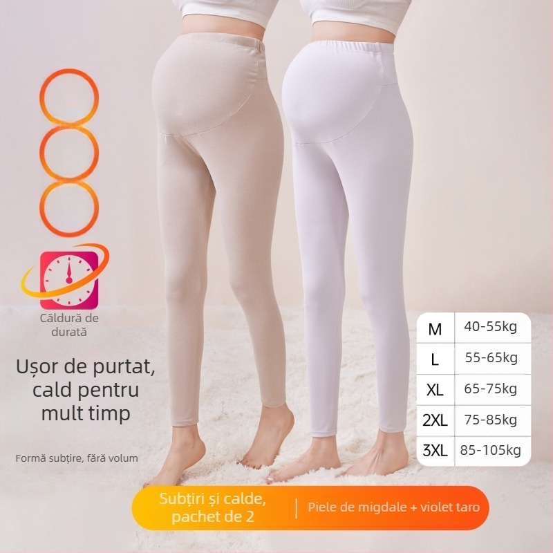 Pantaloni de maternitate căptușiți cu fleece, lungi, grosime medie, poliester 80–90%, susținere a burții