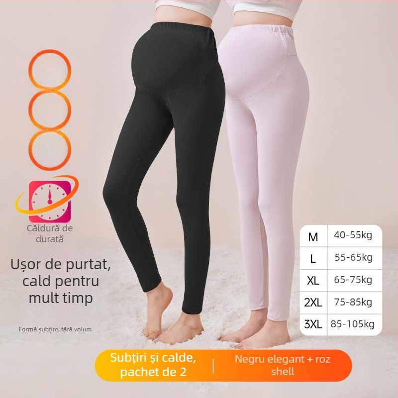 Pantaloni de maternitate căptușiți cu fleece, lungi, grosime medie, poliester 80–90%, susținere a burții