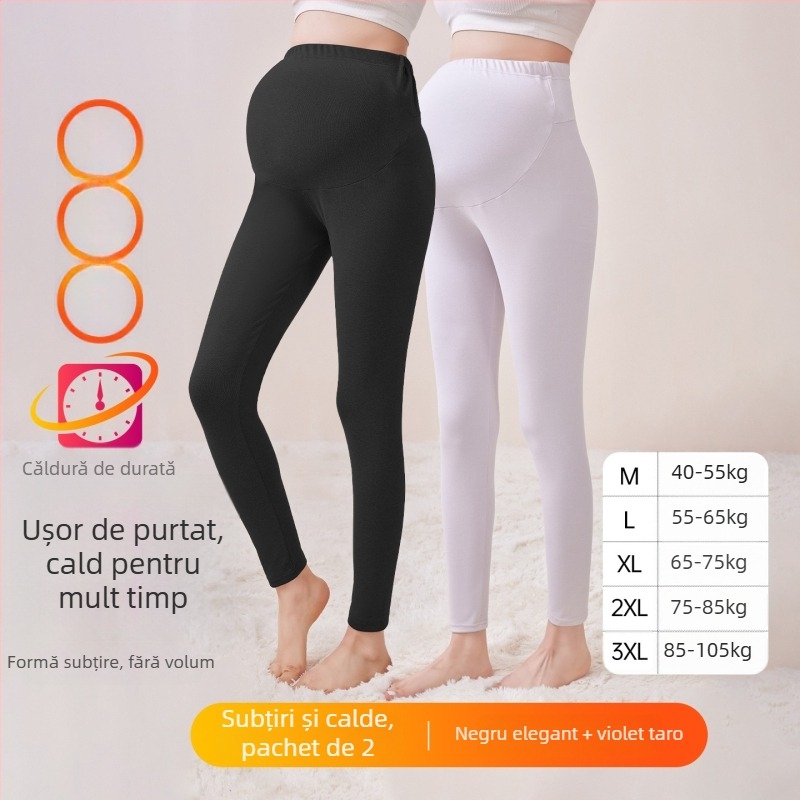 Pantaloni de maternitate căptușiți cu fleece, lungi, grosime medie, poliester 80–90%, susținere a burții
