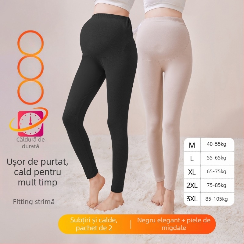 Pantaloni de maternitate căptușiți cu fleece, lungi, grosime medie, poliester 80–90%, susținere a burții