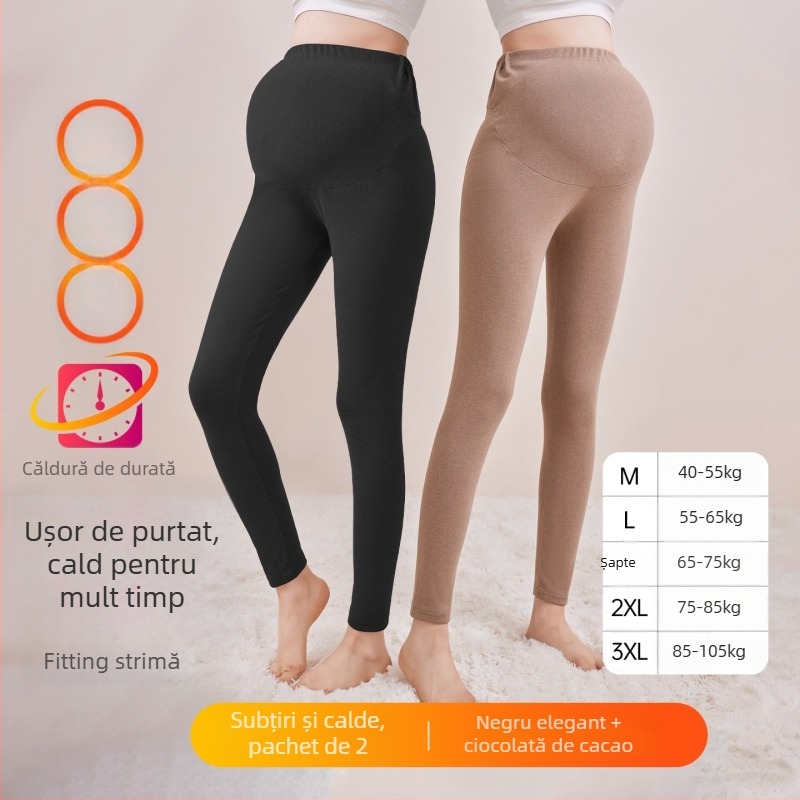 Pantaloni de maternitate căptușiți cu fleece, lungi, grosime medie, poliester 80–90%, susținere a burții
