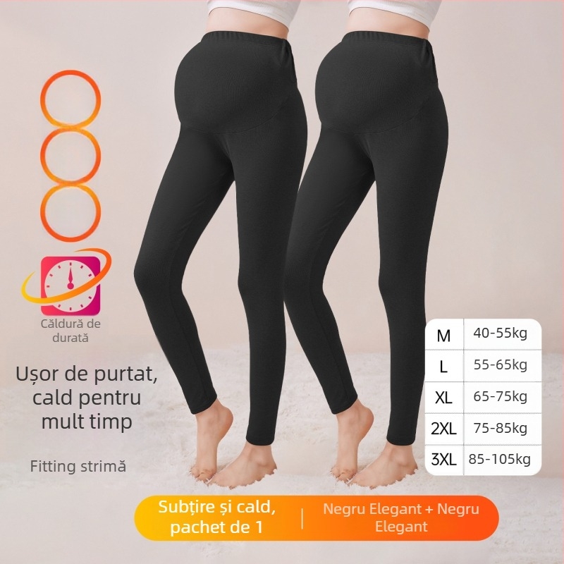 Pantaloni de maternitate căptușiți cu fleece, lungi, grosime medie, poliester 80–90%, susținere a burții