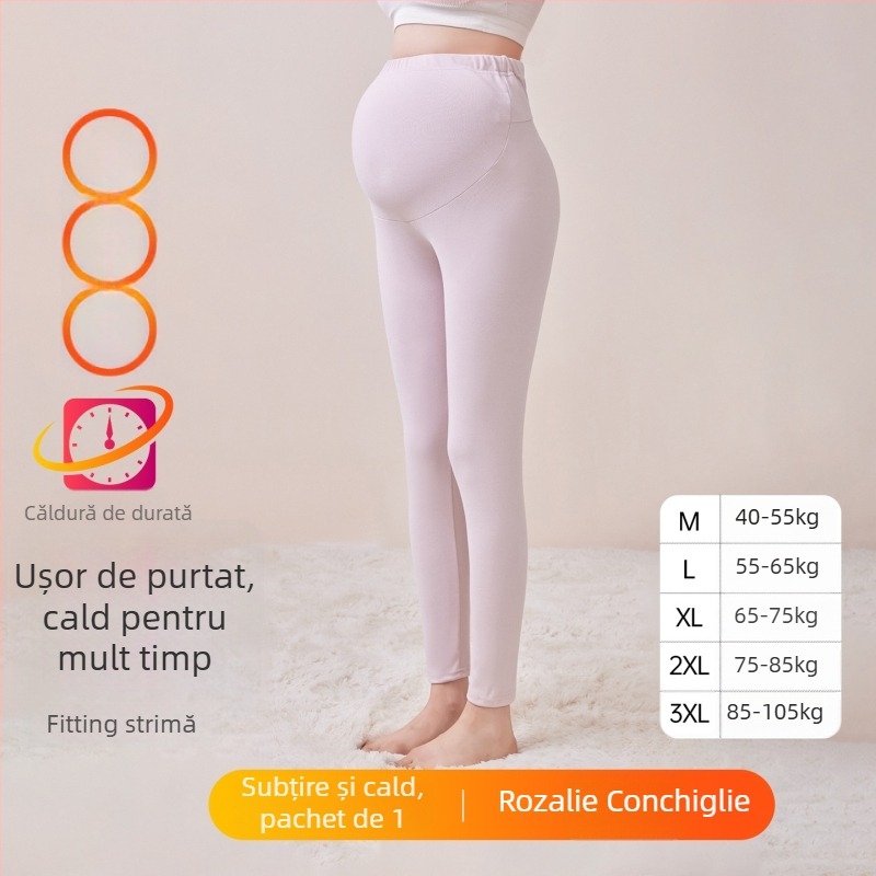 Pantaloni de maternitate căptușiți cu fleece, lungi, grosime medie, poliester 80–90%, susținere a burții