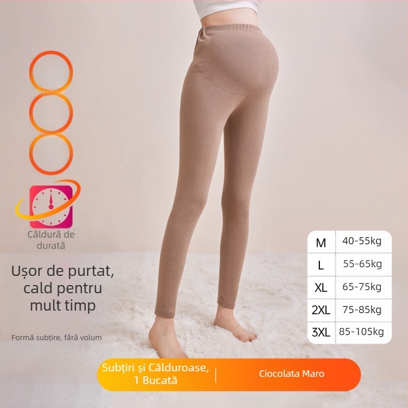 Pantaloni de maternitate căptușiți cu fleece, lungi, grosime medie, poliester 80–90%, susținere a burții
