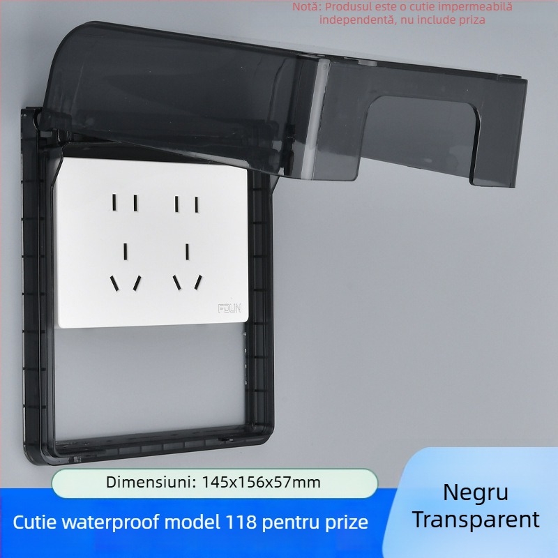 Cutie impermeabilă adezivă pentru prize, tip 118, cu priză dublă extinsă, capac de înălțare pentru baie, toaletă inteligentă