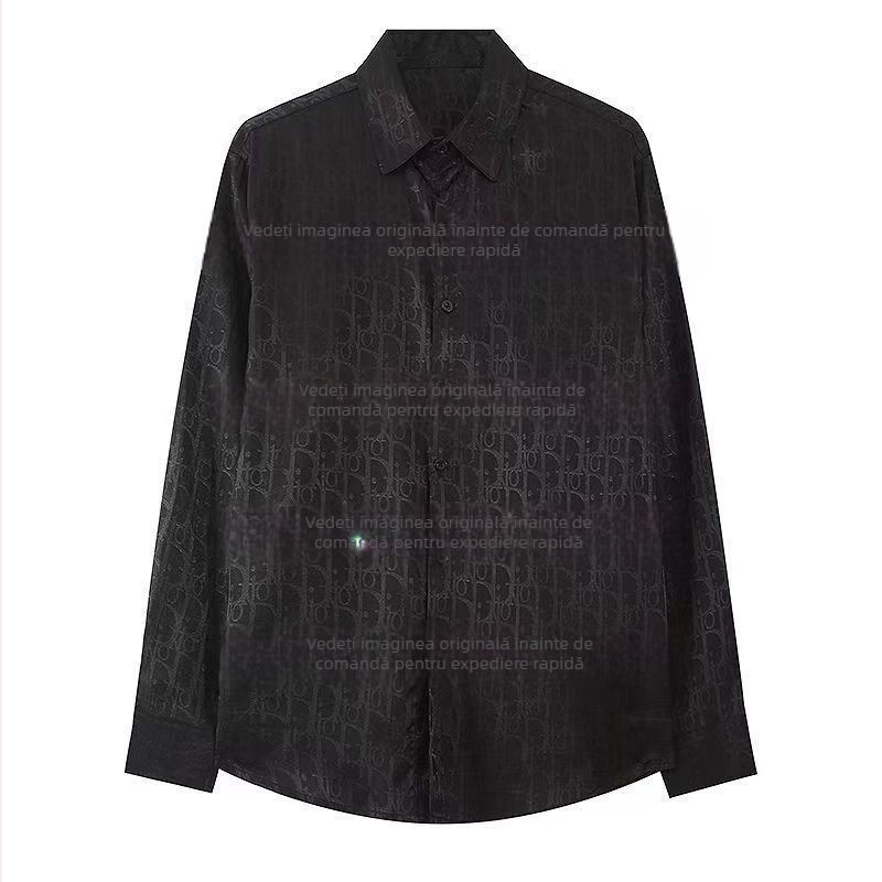 Cămașă de lungi cu imprimeu complet și închidere Velcro, croială lejeră, guler rever, detalii brodate