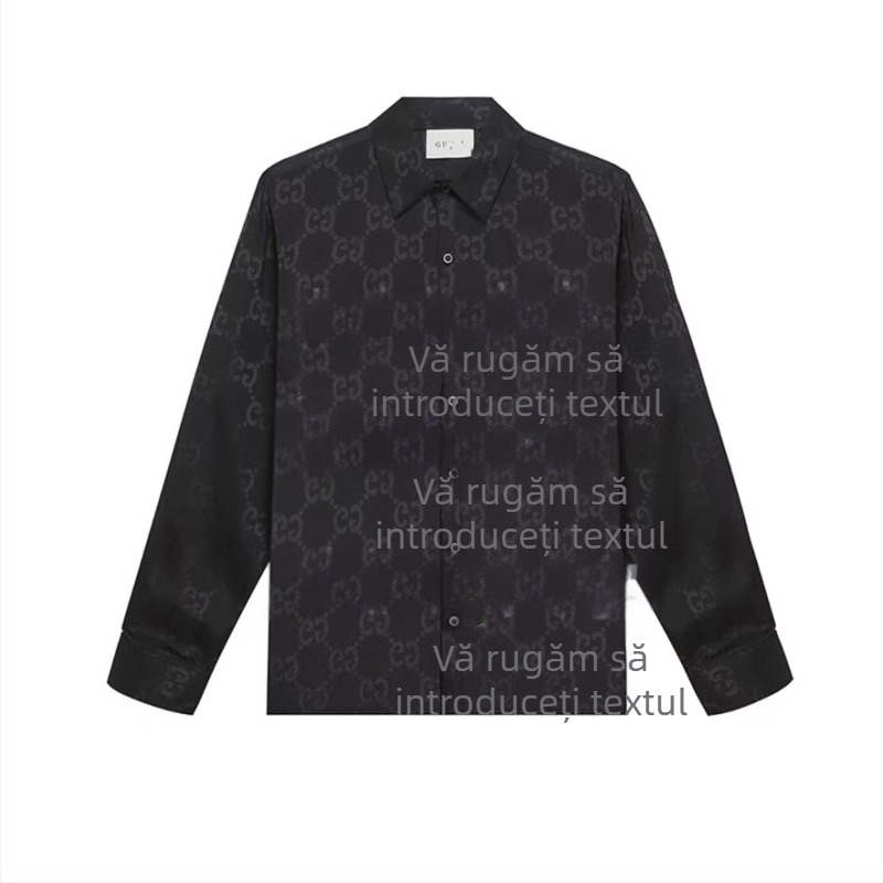 Cămașă de lungi cu imprimeu complet și închidere Velcro, croială lejeră, guler rever, detalii brodate