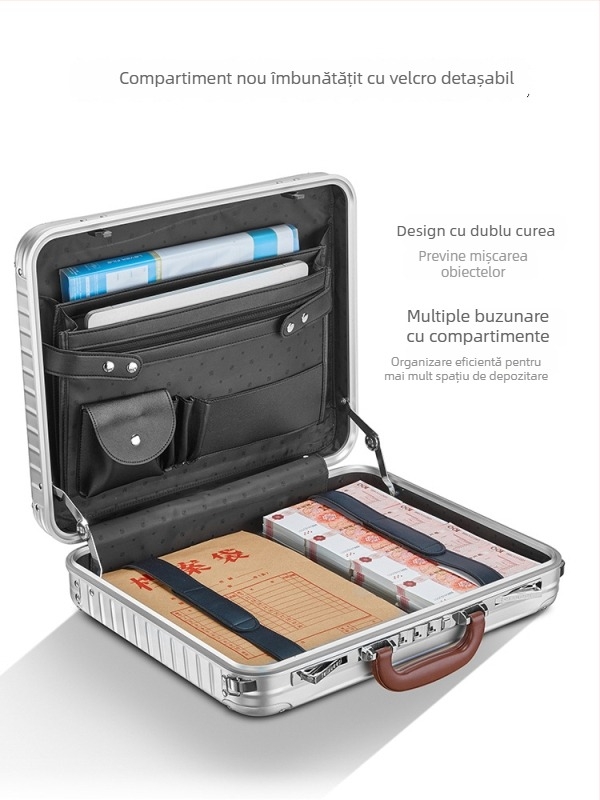 Casetă pentru documente de afaceri din metal, model cu dungi, căptușeală din poliester, impermeabil, anti-furt (stil: elită de afaceri)