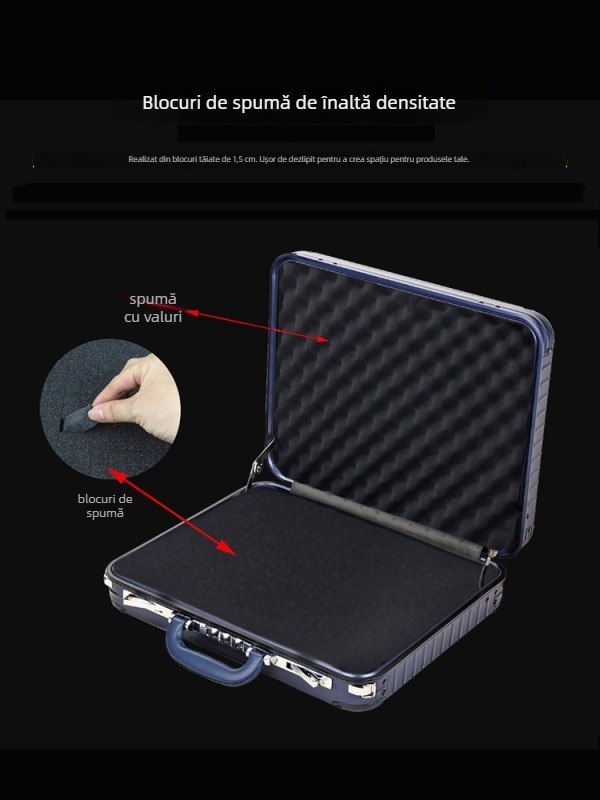 Casetă pentru documente de afaceri din metal, model cu dungi, căptușeală din poliester, impermeabil, anti-furt (stil: elită de afaceri)