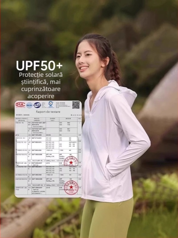 Îmbrăcăminte UV pentru femei din nailon Ice Silk - UPF50+, mâneci lungi, respirabilă, cu margine de pălărie, 80-90% nailon, <30% spandex, primăvara 2025