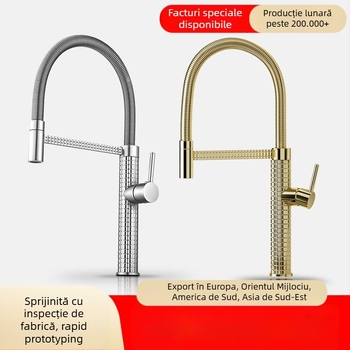 Robinet de bucătărie din cupru, extensibil și rotativ, cu disc ceramic, model CY005, intrări G1/2, 3/8, 9/16, finisaj electroplacat