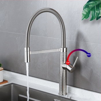 Robinet de bucătărie din cupru, extensibil și rotativ, cu disc ceramic, model CY005, intrări G1/2, 3/8, 9/16, finisaj electroplacat