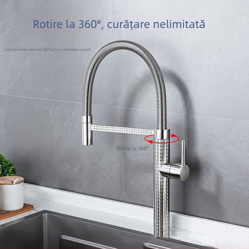 Robinet de bucătărie din cupru, extensibil și rotativ, cu disc ceramic, model CY005, intrări G1/2, 3/8, 9/16, finisaj electroplacat