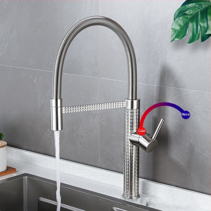 Robinet de bucătărie din cupru, extensibil și rotativ, cu disc ceramic, model CY005, intrări G1/2, 3/8, 9/16, finisaj electroplacat