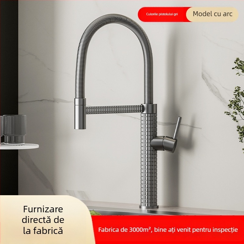 Robinet de bucătărie din cupru, extensibil și rotativ, cu disc ceramic, model CY005, intrări G1/2, 3/8, 9/16, finisaj electroplacat