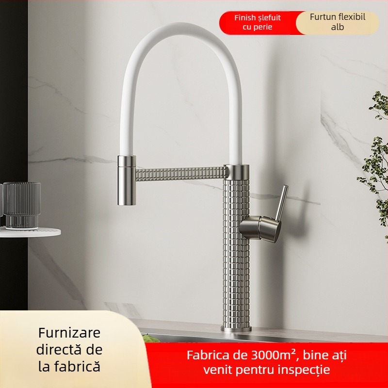 Robinet de bucătărie din cupru, extensibil și rotativ, cu disc ceramic, model CY005, intrări G1/2, 3/8, 9/16, finisaj electroplacat