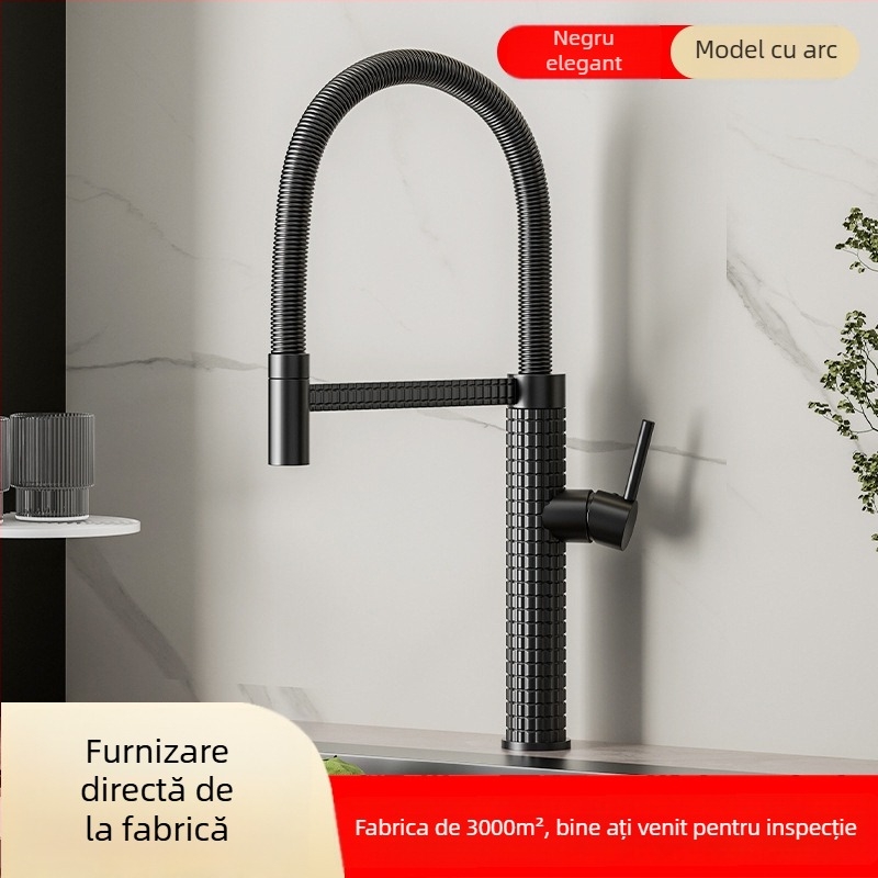 Robinet de bucătărie din cupru, extensibil și rotativ, cu disc ceramic, model CY005, intrări G1/2, 3/8, 9/16, finisaj electroplacat