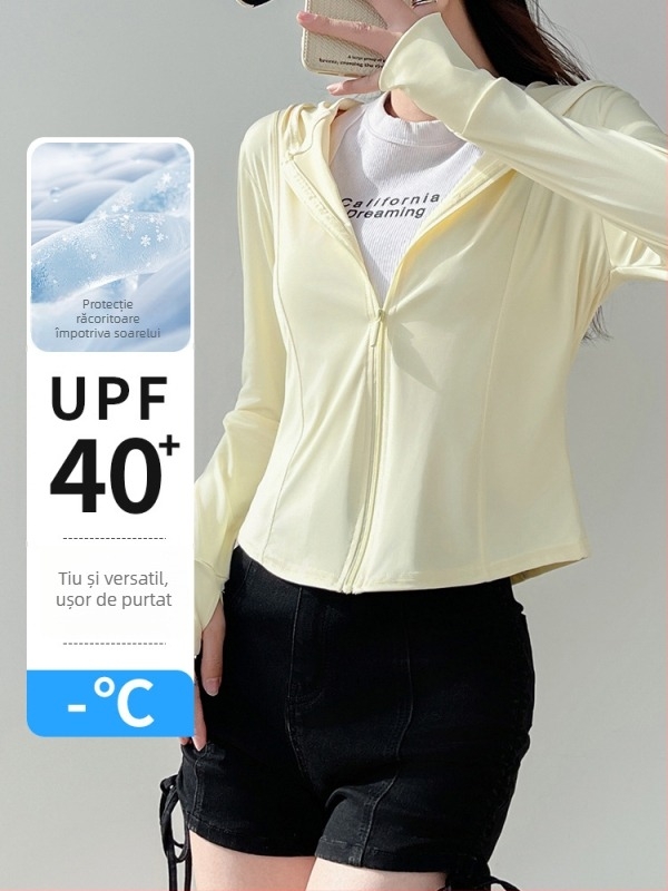 Sacou pentru femei din ice silk, protecție solară UPF40+, croială slim, lungime 50-65 cm, poliester 80-90% cu elastan