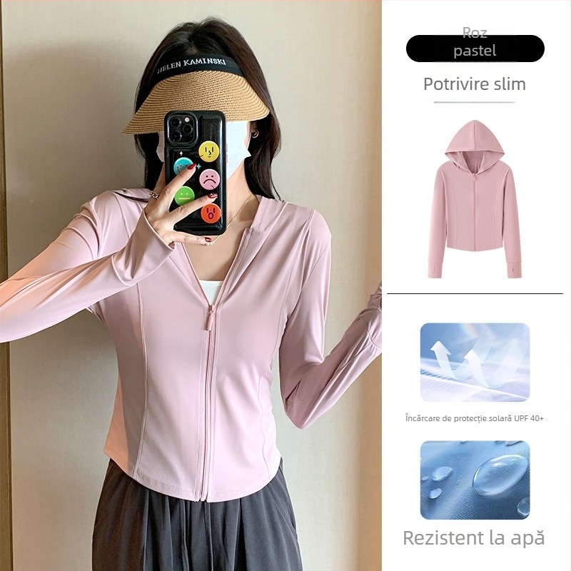 Sacou pentru femei din ice silk, protecție solară UPF40+, croială slim, lungime 50-65 cm, poliester 80-90% cu elastan