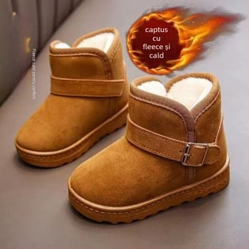 Ghete pentru zăpadă pentru copii, unisex, căptușite cu fleece, talpă antiderapantă, partea superioară din piele sintetică, rezistente la frig