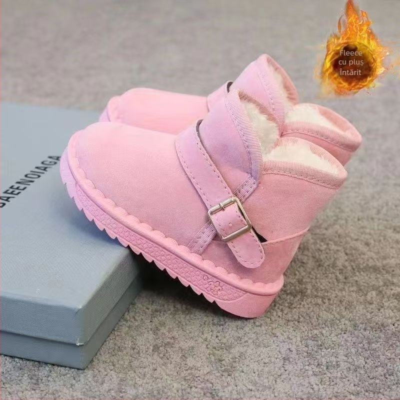 Ghete pentru zăpadă pentru copii, unisex, căptușite cu fleece, talpă antiderapantă, partea superioară din piele sintetică, rezistente la frig