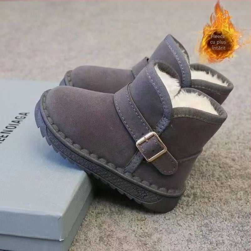 Ghete pentru zăpadă pentru copii, unisex, căptușite cu fleece, talpă antiderapantă, partea superioară din piele sintetică, rezistente la frig