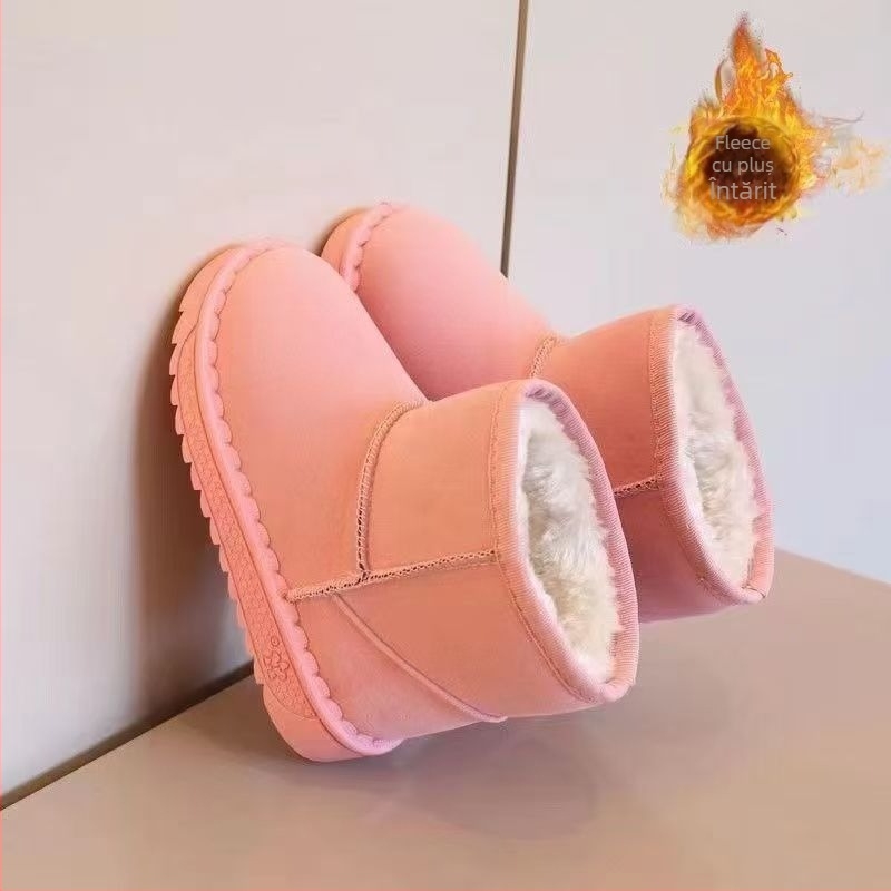 Ghete pentru zăpadă pentru copii, unisex, căptușite cu fleece, talpă antiderapantă, partea superioară din piele sintetică, rezistente la frig