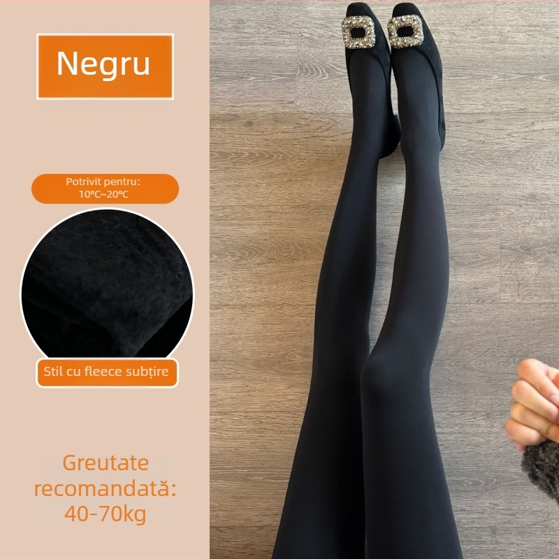 Colanți pentru femei, toamnă–iarnă 2025, groși cu fleece, nylon/spandex, model solid, elasticitate ridicată pentru un aspect subțire al picioarelor