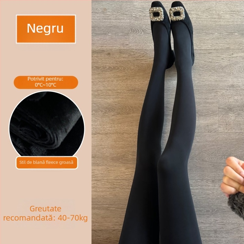 Colanți pentru femei, toamnă–iarnă 2025, groși cu fleece, nylon/spandex, model solid, elasticitate ridicată pentru un aspect subțire al picioarelor