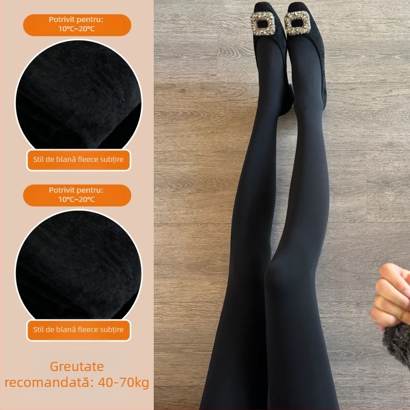 Colanți pentru femei, toamnă–iarnă 2025, groși cu fleece, nylon/spandex, model solid, elasticitate ridicată pentru un aspect subțire al picioarelor