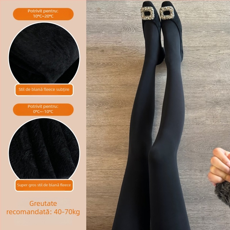 Colanți pentru femei, toamnă–iarnă 2025, groși cu fleece, nylon/spandex, model solid, elasticitate ridicată pentru un aspect subțire al picioarelor