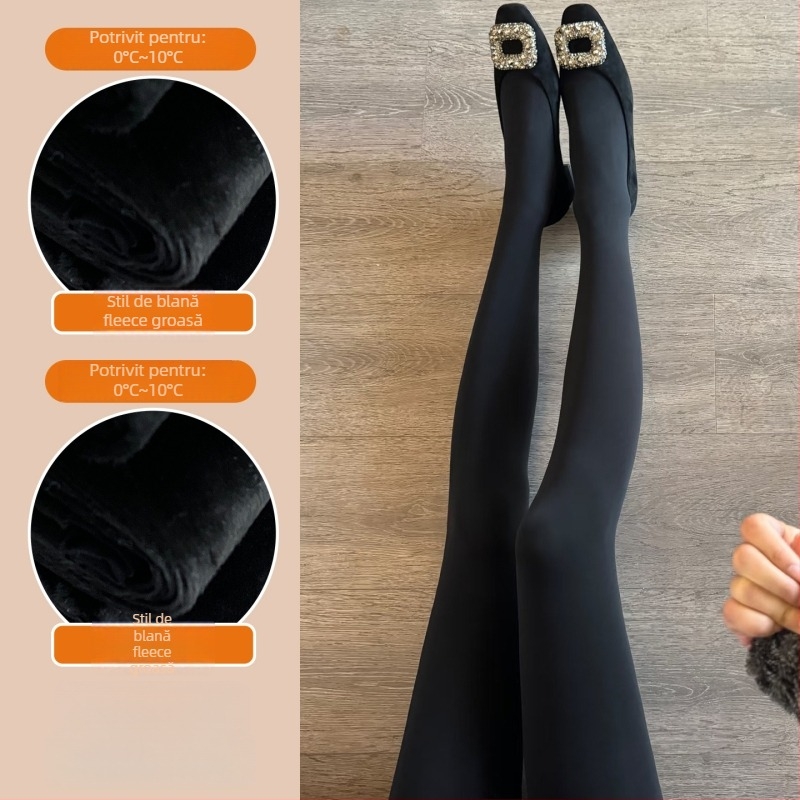 Colanți pentru femei, toamnă–iarnă 2025, groși cu fleece, nylon/spandex, model solid, elasticitate ridicată pentru un aspect subțire al picioarelor