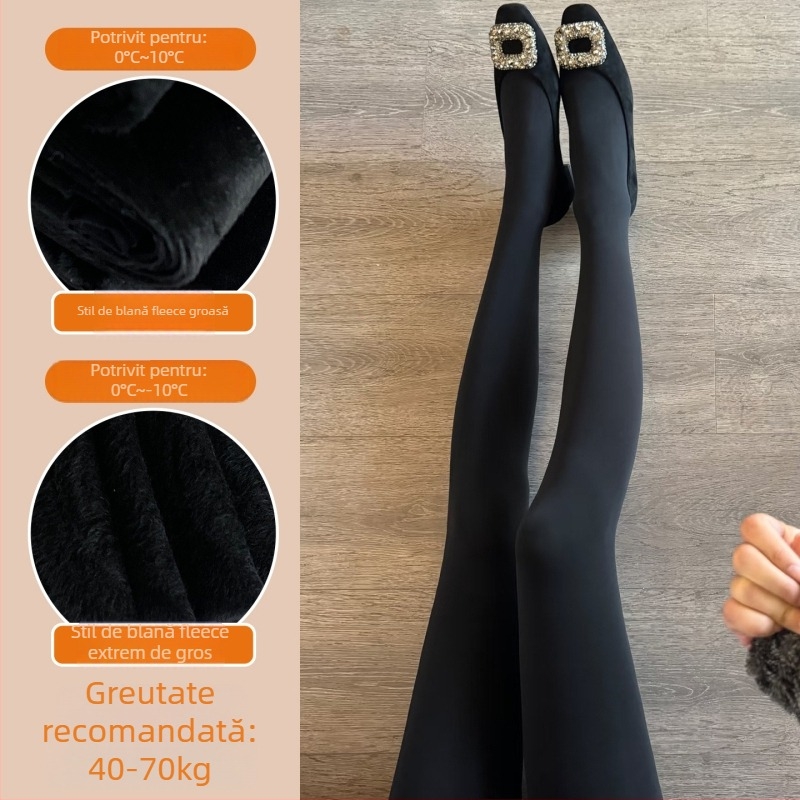 Colanți pentru femei, toamnă–iarnă 2025, groși cu fleece, nylon/spandex, model solid, elasticitate ridicată pentru un aspect subțire al picioarelor