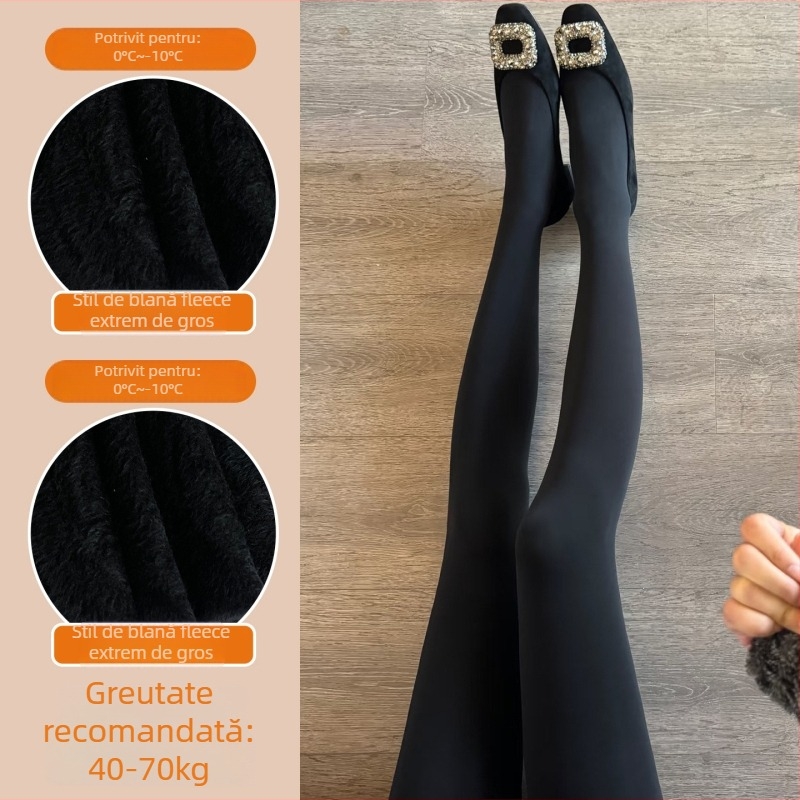 Colanți pentru femei, toamnă–iarnă 2025, groși cu fleece, nylon/spandex, model solid, elasticitate ridicată pentru un aspect subțire al picioarelor