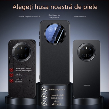 Carcasă Huawei Mate70 Pro din piele ecologică, cu acoperire completă a lentilei, design reliefat, rezistentă la șocuri, anti-amprenta, uzură