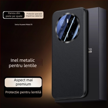 Carcasă Huawei Mate70 Pro din piele ecologică, cu acoperire completă a lentilei, design reliefat, rezistentă la șocuri, anti-amprenta, uzură