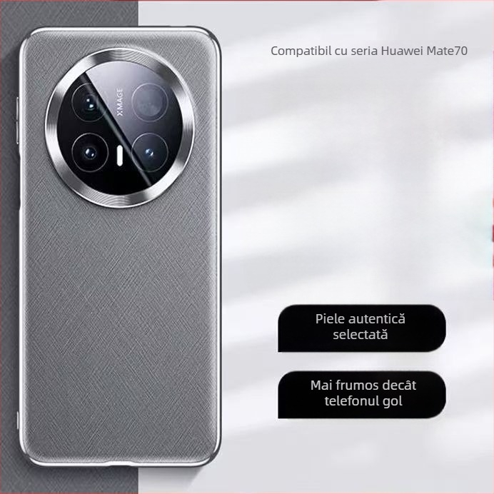 Carcasă Huawei Mate70 Pro din piele ecologică, cu acoperire completă a lentilei, design reliefat, rezistentă la șocuri, anti-amprenta, uzură
