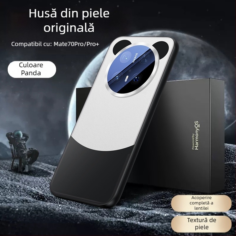 Carcasă Huawei Mate70 Pro din piele ecologică, cu acoperire completă a lentilei, design reliefat, rezistentă la șocuri, anti-amprenta, uzură
