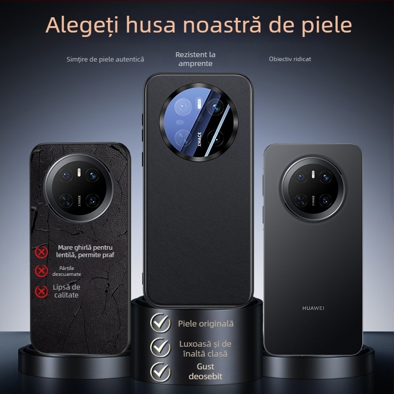 Carcasă Huawei Mate70 Pro din piele ecologică, cu acoperire completă a lentilei, design reliefat, rezistentă la șocuri, anti-amprenta, uzură