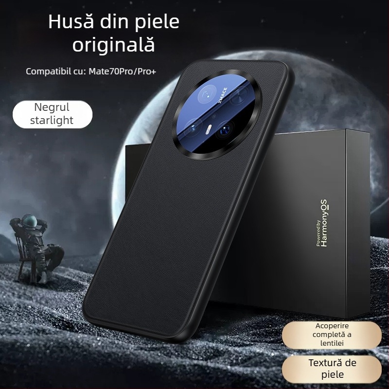 Carcasă Huawei Mate70 Pro din piele ecologică, cu acoperire completă a lentilei, design reliefat, rezistentă la șocuri, anti-amprenta, uzură