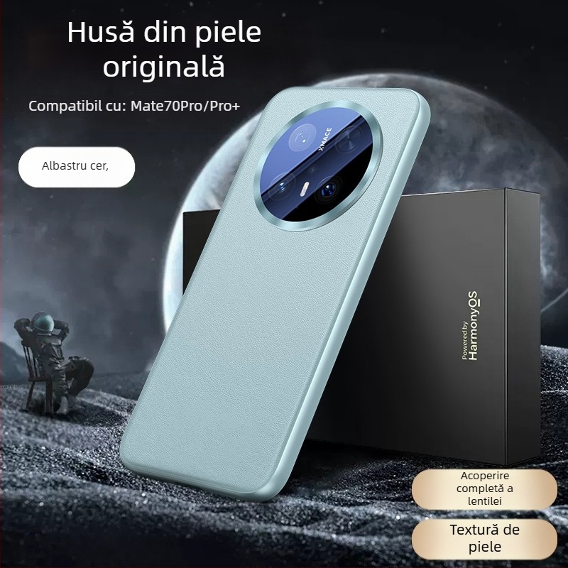 Carcasă Huawei Mate70 Pro din piele ecologică, cu acoperire completă a lentilei, design reliefat, rezistentă la șocuri, anti-amprenta, uzură