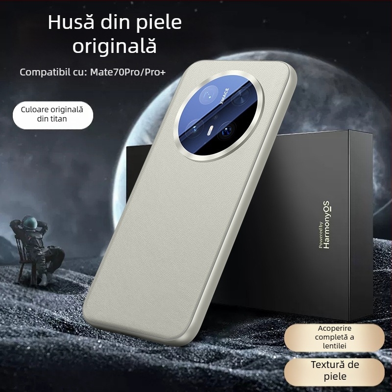Carcasă Huawei Mate70 Pro din piele ecologică, cu acoperire completă a lentilei, design reliefat, rezistentă la șocuri, anti-amprenta, uzură