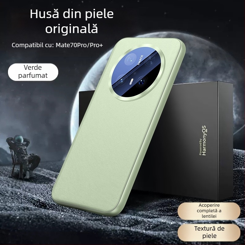Carcasă Huawei Mate70 Pro din piele ecologică, cu acoperire completă a lentilei, design reliefat, rezistentă la șocuri, anti-amprenta, uzură