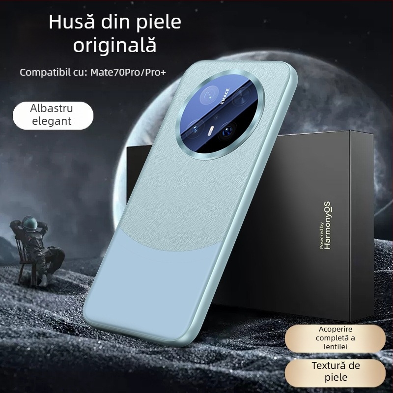 Carcasă Huawei Mate70 Pro din piele ecologică, cu acoperire completă a lentilei, design reliefat, rezistentă la șocuri, anti-amprenta, uzură